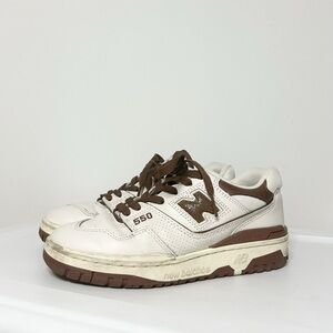 Aime Leon Dore New Balance 550 Men's Leather Sneakers in White and Brown